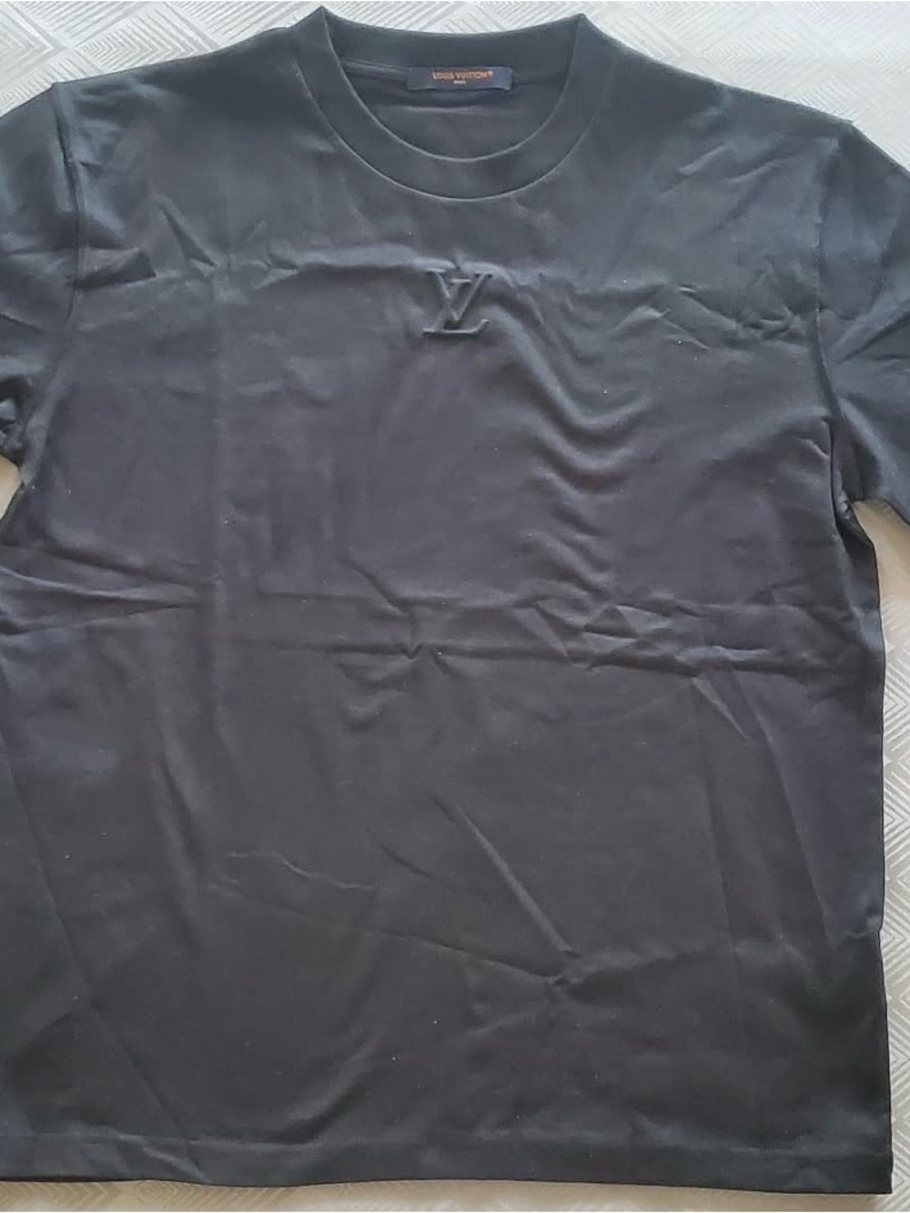 Louis Vuitton Men’s Black Short Sleeve Crewneck with Embossed LV
